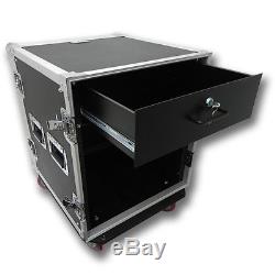 12 SPACE RACK CASE WITH 3U LOCKING DRAWER Amp Effect Mixer PA/DJ PRO CASTERS