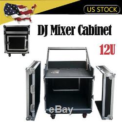 12U Space Rack Case with Slant Mixer Top DJ Mixer Cabinet with 4pcs Casters