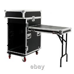 14 Space Pro Audio DJ Road Rack Case with DJ Work Table & Casters Pro Grade