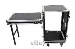 16 Space DJ Amp ATA Rack Road Case with Wheels & Standing Mixer Lid Table