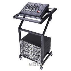 16U 19 Rack Mount Mixer Case Stand Studio Equipment Cart Stage Amp DJ Rolling