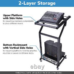 19 Adjustable Rolling Rack Mount Mixer Case Stand Music Studio Equipment Cart