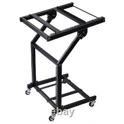 9U Mixer Case Stand 2-Layer Storage 45° Adjustable Platform Sturdy Construction