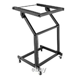 9U Rack Mount Mixer Case Stand Studio Equipment Cart Stage Amp DJ Rolling Black