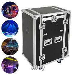 Black 14U PA DJ Rack Road Case with 11U Slant Mixer Top, DJ Table Top with Casters