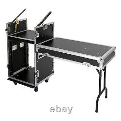 Black 14U PA DJ Rack Road Case with 11U Slant Mixer Top, DJ Table Top with Casters