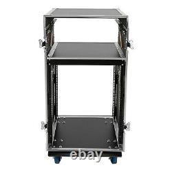 Black 14U PA DJ Rack Road Case with 11U Slant Mixer Top, DJ Table Top with Casters