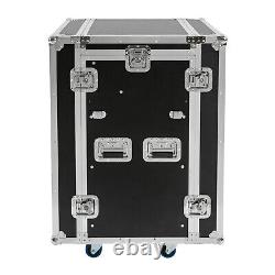 Black 14U PA DJ Rack Road Case with 11U Slant Mixer Top, DJ Table Top with Casters