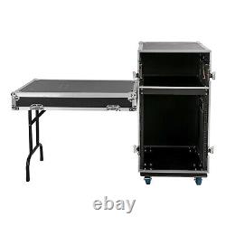 Black 14U PA DJ Rack Road Case with 11U Slant Mixer Top, DJ Table Top with Casters