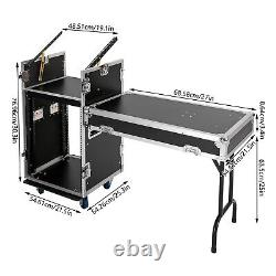 Black 14U PA DJ Rack Road Case with 11U Slant Mixer Top, DJ Table Top with Casters