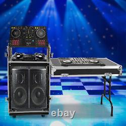 Black 14U PA DJ Rack Road Case with 11U Slant Mixer Top, DJ Table Top with Casters