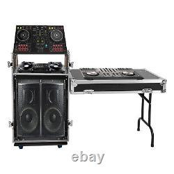 Black 14U PA DJ Rack Road Case with 11U Slant Mixer Top, DJ Table Top with Casters