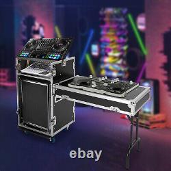 Black 14U PA DJ Rack Road Case with 11U Slant Mixer Top, DJ Table Top with Casters