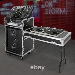 Black 14U PA DJ Rack Road Case with 11U Slant Mixer Top, DJ Table Top with Casters