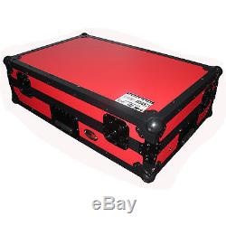 Denon MC7000 flight road case laptop shelf wheels LED kit black on red club DJ
