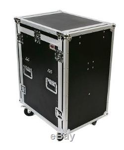 New 16 Space ATA Mixer Amp Rack OSP Case with Top Mount & wheels 16U 12U on top