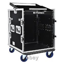 PRORECK 12U Rack Case 20'' Rackable Depth with Slant Mixer Top One Side table