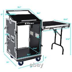 PRORECK 14U Road Case 20'' Rackable Depth with Slant Mixer Top One Side table