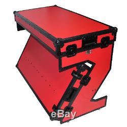 Prox Z-Style Folding DJ Table ATA Flight Road Case with Wheels Red