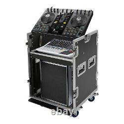 Sound Box 10U PA DJ Rack Road Case with 11U Slant Mixer Top Casters