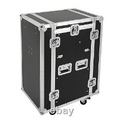 Sound Box 14U PA Rack/Road Case with 11U Slant Mixer Top 2 DJ Tables with Casters