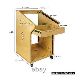 Sound Town 10U Wood Studio Rack with 11U Top, 2U Drawer, Golden Oak (SDRK-M11X10)