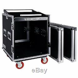 Sound Town 12-Space PA Rack/Road Case with Slant Mixer Top, 25.6 Depth STMR-S12UW