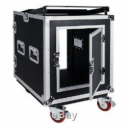 Sound Town 12-Space PA Rack/Road Case with Slant Mixer Top, 25.6 Depth STMR-S12UW