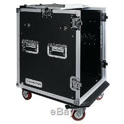 Sound Town 14-Space Rack/Road Case with Slant Mixer Top Standing Table STMR-14UWT2