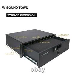 Sound Town 14U DJ Rack Case with11U Slant Mixer Top Casters Lock Drawer STMR-14TD3