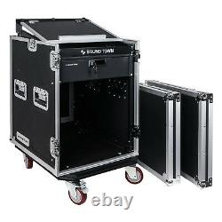 Sound Town 14U DJ RackCase with11USlant Mixer Top Casters Locking Drawer STMR-14D3