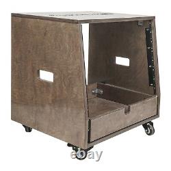 Sound Town 8U DIY Slanted Studio Rack Extra 2U Drawer Plywood Casters SDRK-8TBD2