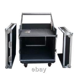 US 4U+8U 12 Space Rack Case with Slant Mixer Top DJ Mixer Cabinet with 4 Wheels